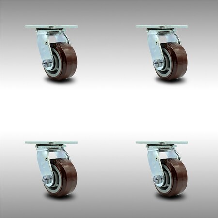 Service Caster 4 Inch SS Polyurethane Swivel Caster Set with Ball Bearing and Swivel Lock SCC SCC-SS30S420-PPUB-BSL-4